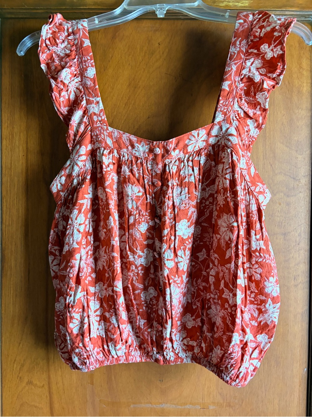 Melrose and Market Coral Floral Ruffle Tank